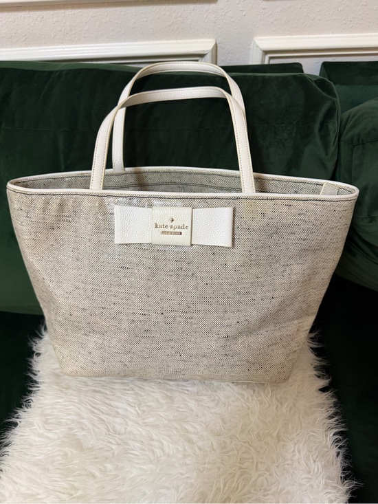 kate spade Handbags - kate spade cream and ivory canvas tote with bow detail